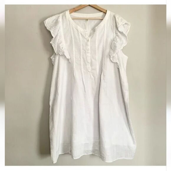 Max Studio NWT white cotton flutter slv flouncy ruffle dress, knee length XL - Picture 2 of 11